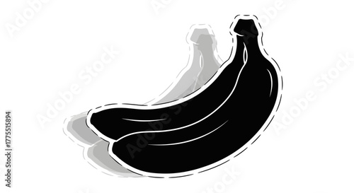 Stylized monochrome banana art with shadow effect, unique simple rendering