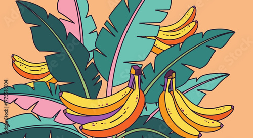 Tropical delight with stylized bananas and playful banana leaves foliage
