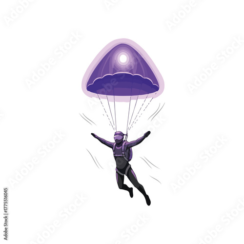 Skydiver in Purple Parachute, White Background Illustration