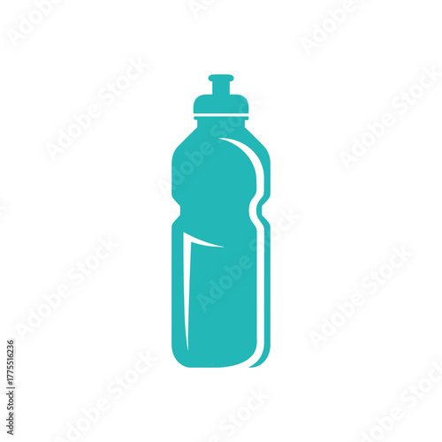 A simple graphic illustration of a teal blue sports water bottle with a cap, depicted on a white background.