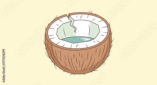 Freshly opened coconut illustration, simple and visually pleasing design