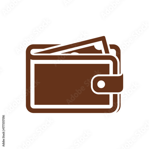 A brown wallet icon with banknotes inside, symbolizing finance and personal money management.