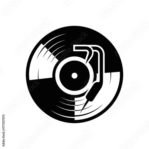 Black and white illustration of a vinyl record player.