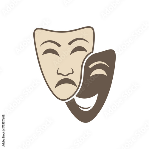 Theatrical masks of comedy and tragedy representing drama, acting, and the performing arts.