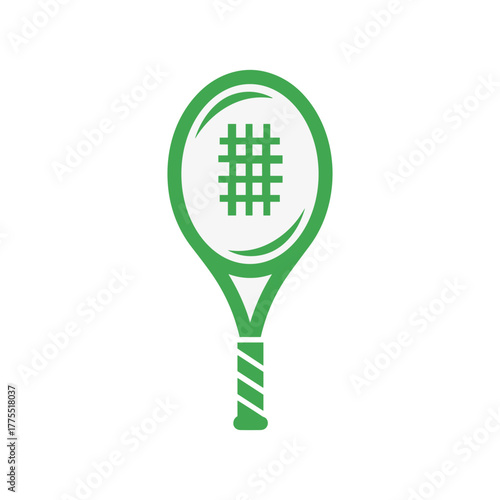Green tennis racket illustration with a white net, perfect for sports-related designs and projects.