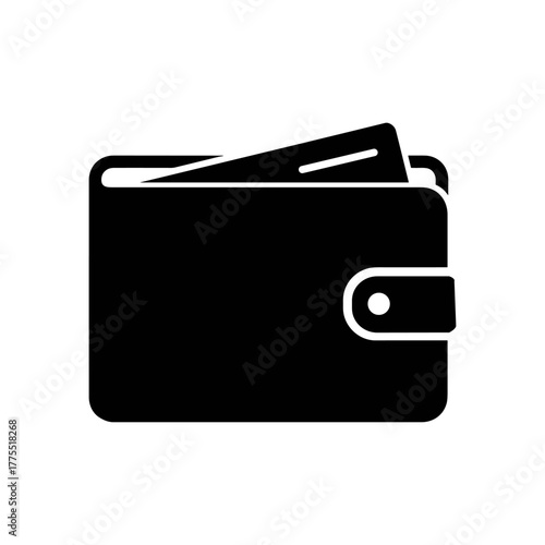 Black wallet silhouette with a card partially visible, representing finance and transactions.