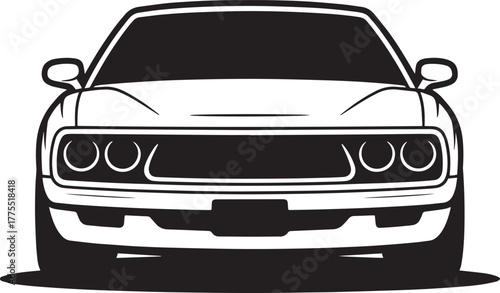 Black silhouette of a classic automobile front view vehicle vintage