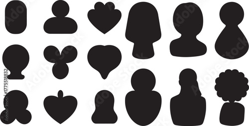 Diverse abstract human figure silhouettes figures black