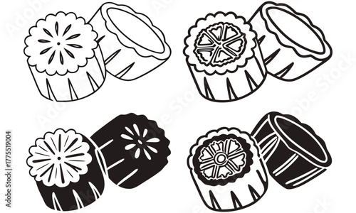 Detailed Line Art of Sliced Okra Pods