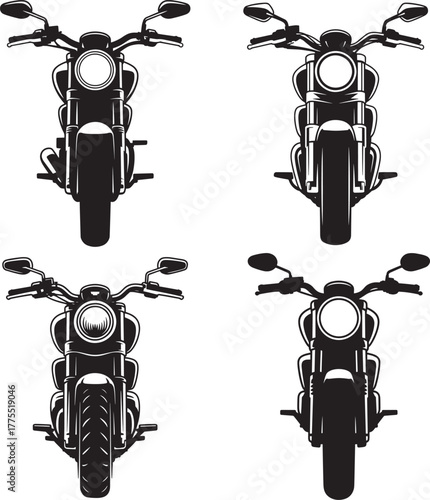 Four black and white motorcycle front views bike vehicle