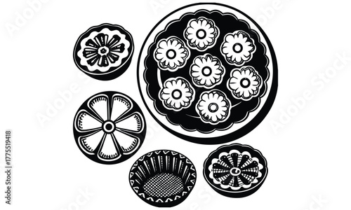 Detailed Line Art of Sliced Okra Pods