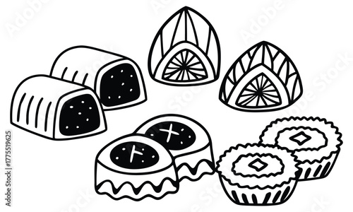 Detailed Line Art of Sliced Okra Pods