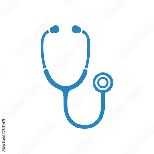 A simple, clean, blue icon of a stethoscope, a medical instrument used for listening to internal body sounds.