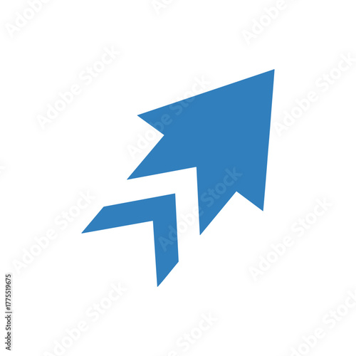 A stylized blue arrow icon pointing upwards and to the right, indicating growth or direction.