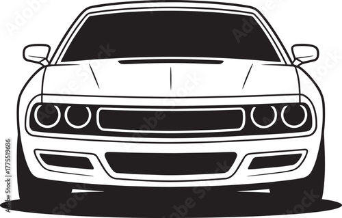 Front view of a black and white sports car automobile vehicle