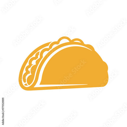 A simple, stylized illustration of a taco, rendered in a solid, warm yellow color.