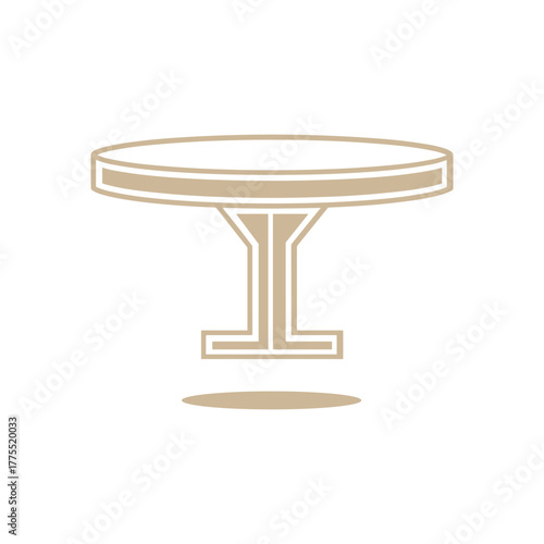 Illustration of a round table with a unique base design, rendered in a minimalist style with a neutral color palette.