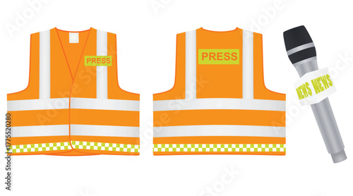 Press safety vest and microphone. vector illustration	


