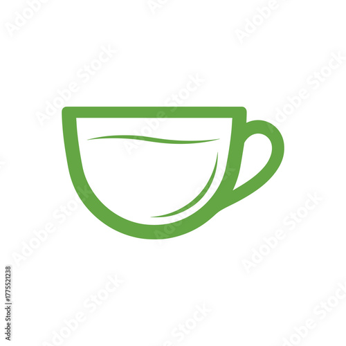 A simple green outline of a teacup filled with liquid, representing a beverage.