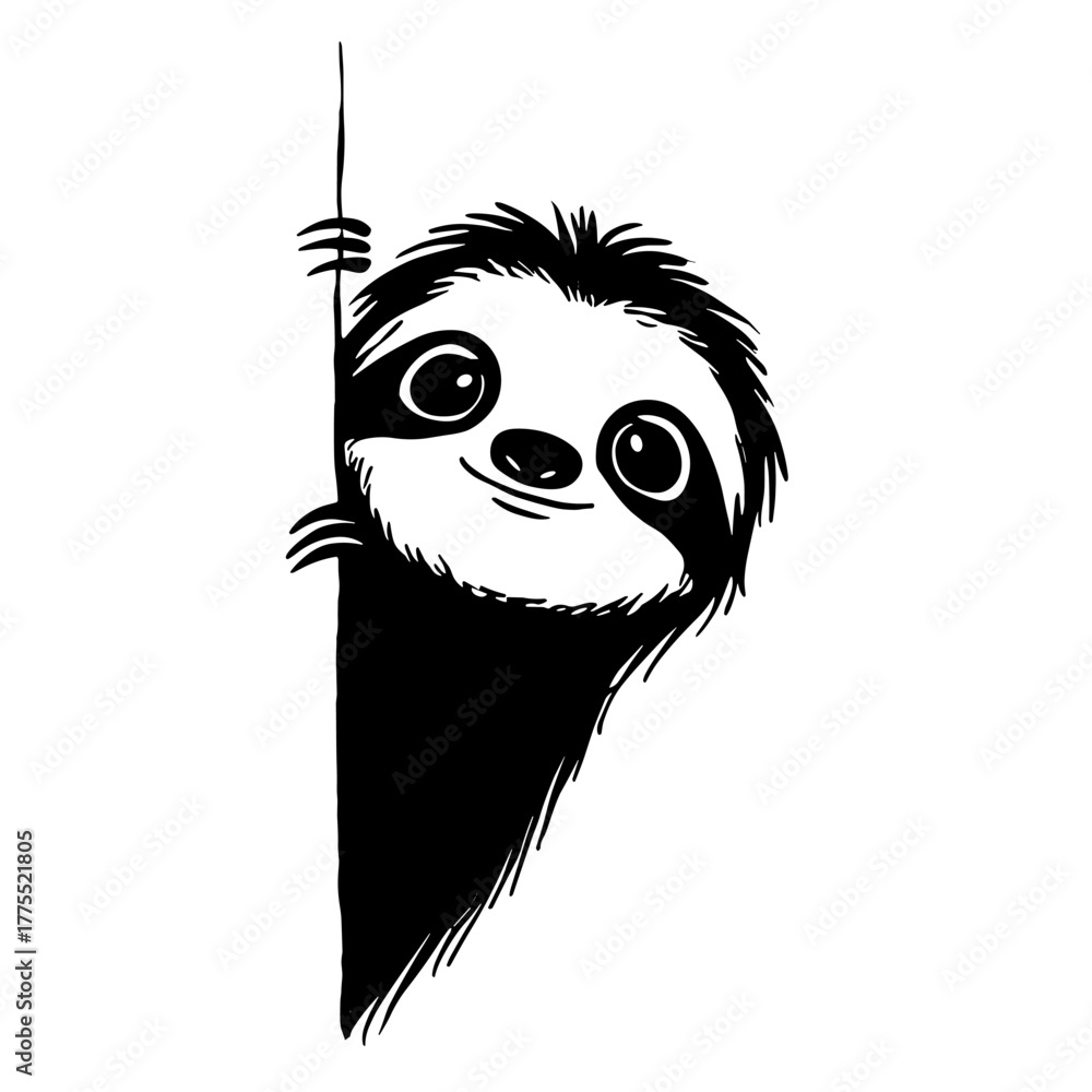 Obraz premium Sloth. Sloth simple black and white line art vector logo