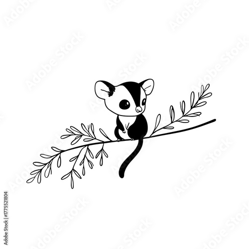 Sugar Glider. Sugar Glider simple black and white line art vector logo