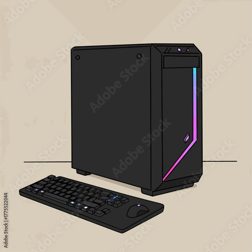 Flat illustration of a vibrant orange and pink cocktail shaker set with bar spoons, jigger, and strainer on a light blue background, perfect for mixology.