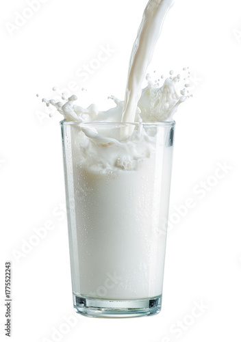 Milk pouring into a glass, splashing