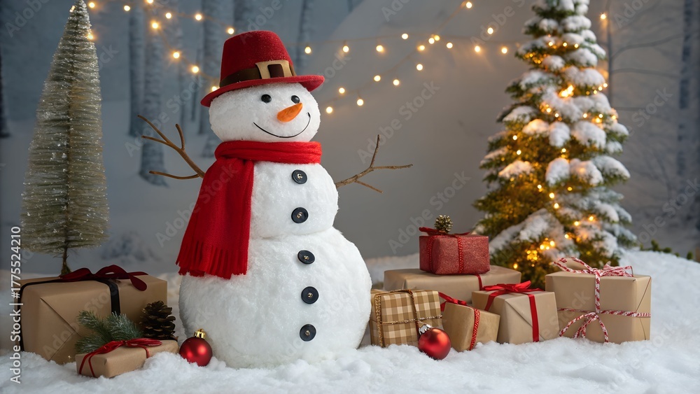 Fototapeta premium Snowman Christmas Decorative Banner