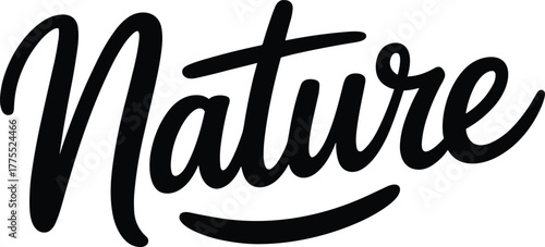 Nature typography design, cursive lettering logo, brush script word art, eco friendly text, natural theme calligraphy, organic style branding illustration