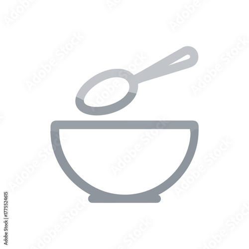 A simple, clean, and modern icon representing a bowl with a spoon, symbolizing food or dining.