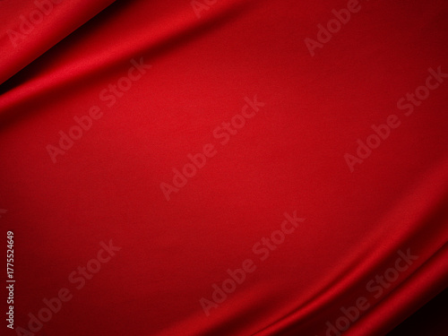 Beautiful red silk satin background. Luxury background with copy space for text, design. Flat lay, top view. Birthday, Christmas, Valentine design element.