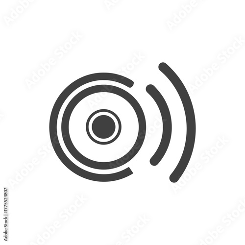 Speaker icon with sound waves emanating from it, in a simple, minimalist style.