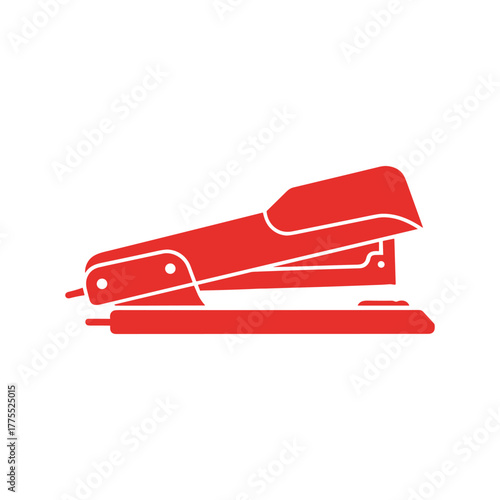 A vibrant red stapler, a common office supply, depicted in a simple, clean, and graphic style.