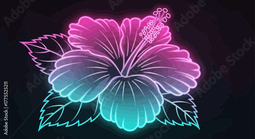 Exotic glowing hibiscus flower with pink and blue gradient shades art