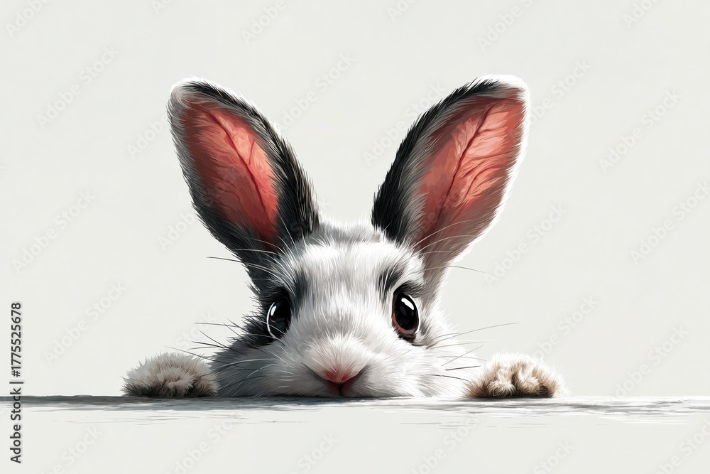 Fototapeta premium Bunny ears peeking over white background simple vector style