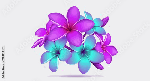 Vibrant frangipani flowers in a unique artistic composition with colorful tones