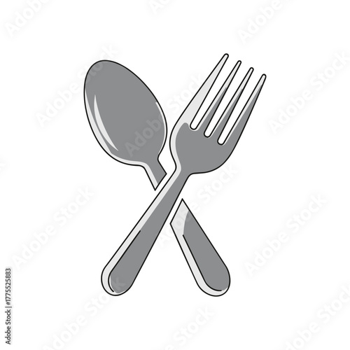 Illustration of a spoon and fork crossed, representing food or dining.