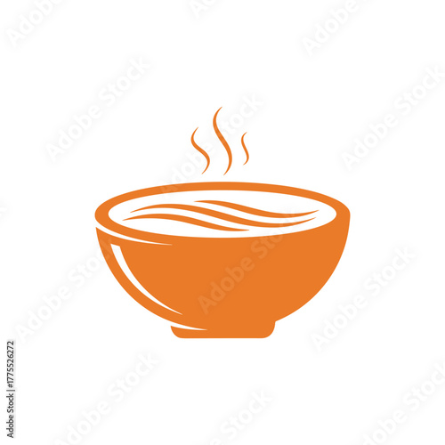 Orange bowl illustration with steam rising, depicting a warm and inviting soup.