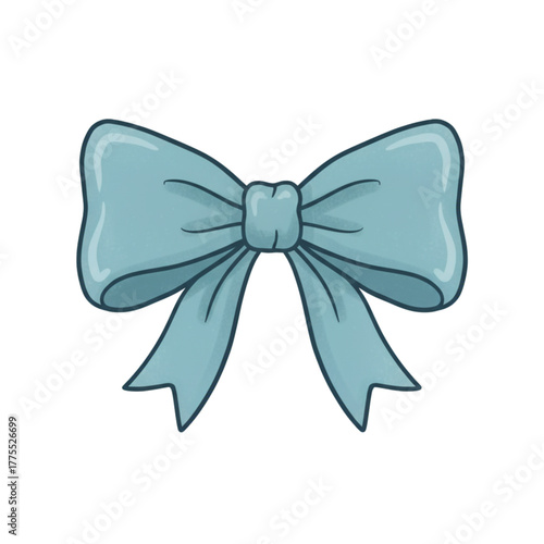 Decorative blue bow in a cartoonish style with smooth finish  