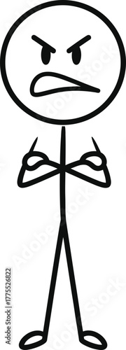 Simple line drawing of an angry stick figure with arms crossed in frustration