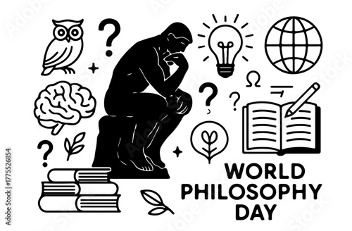 World Philosophy Day Black and White Vector Illustration