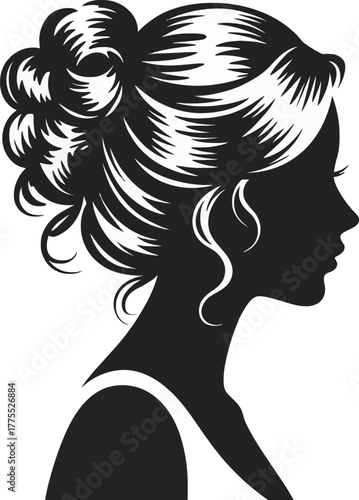 Elegant woman s updo hairstyle profile black and white on transparent background silhouette