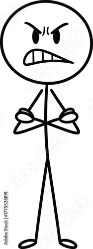 Stick figure man with arms crossed and an angry expression representing frustration and disapproval
