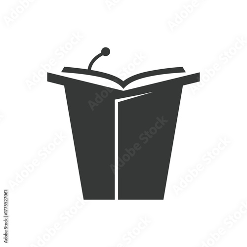Illustration of a podium with an open book on top and a microphone.