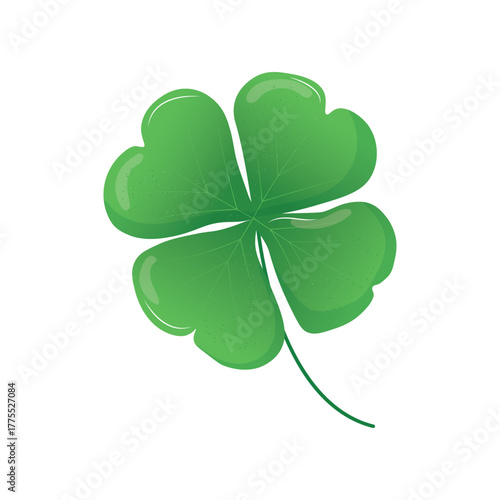 A cute cartoon-style four-leaf clover illustration symbolizing luck and good fortune. Bright green leaves with simple, whimsical design perfect for St. Patrick’s Day, nature-themed projects, and lucky