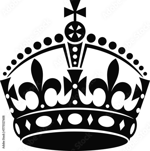 Detailed black crown illustration with ornate details on transparent background silhouette