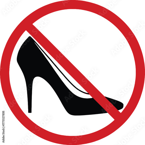 No high heels allowed symbol red circle with slash on transparent background silhouette