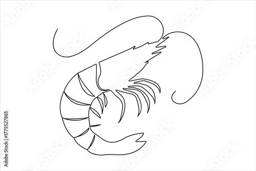 Simple shrimp one line drawing illustration in modern minimalist continuous outline style
