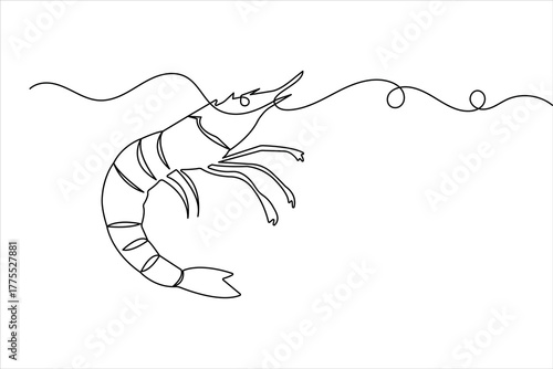 Simple shrimp one line drawing illustration in modern minimalist continuous outline style

