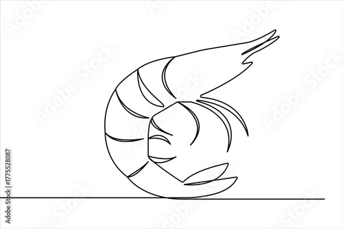 Simple shrimp one line drawing illustration in modern minimalist continuous outline style
